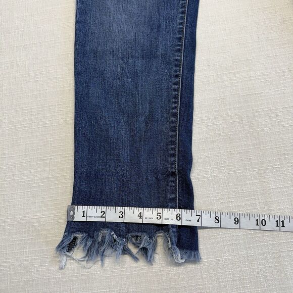 KanCan High-Rise Button Fly Frayed Hem Stretch Straight Blue Denim Women's Jeans - Picture 6 of 9